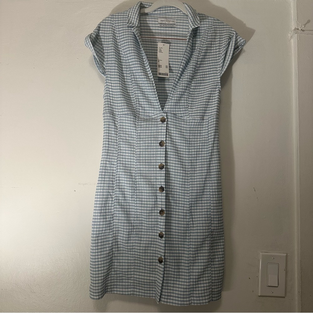 Blue and White Gingham Urban Outfitters Bodycon Mini Shirt Dress Size M (NWT)